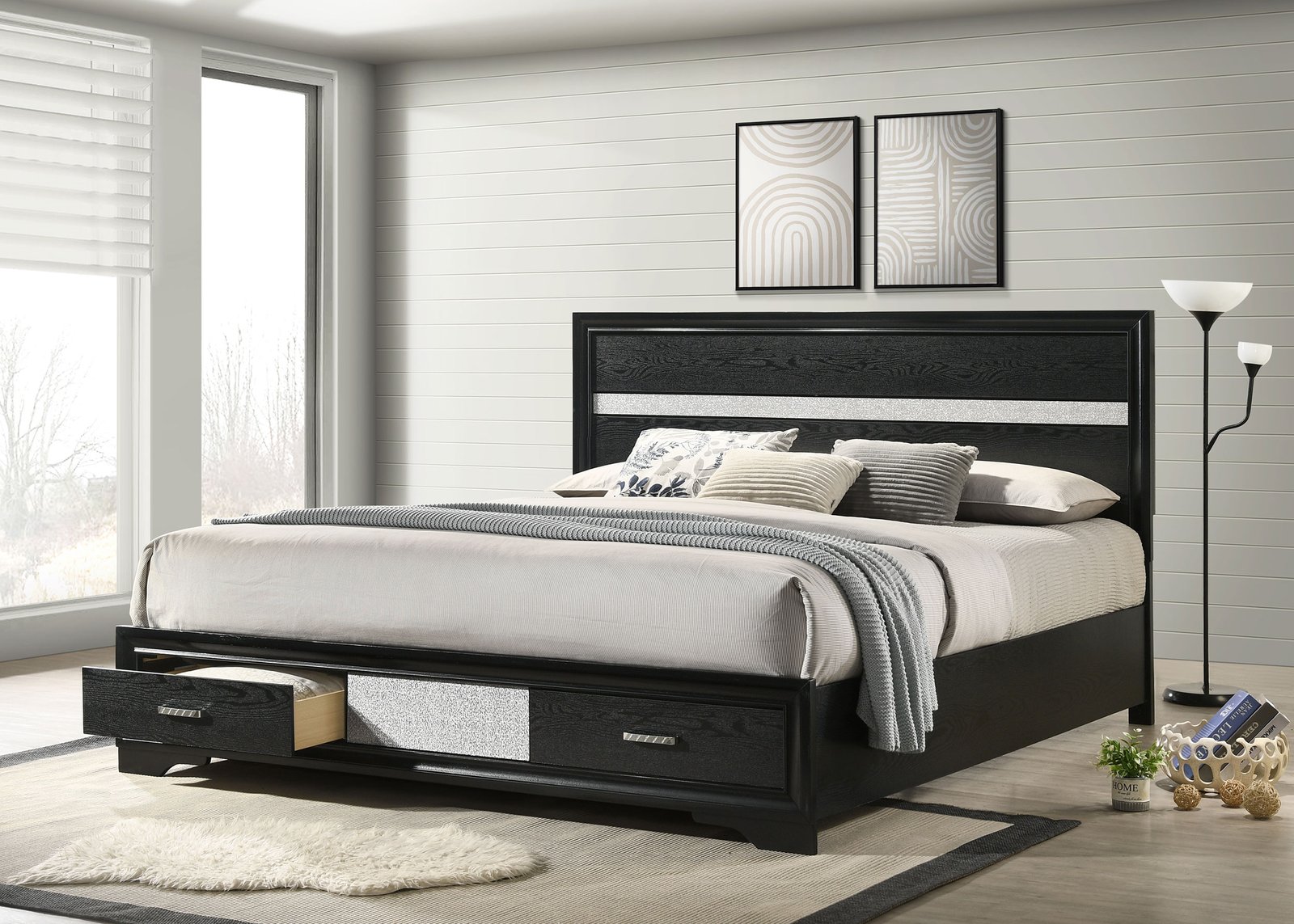 Miranda 51-inch Wood California King Storage Panel Bed Black