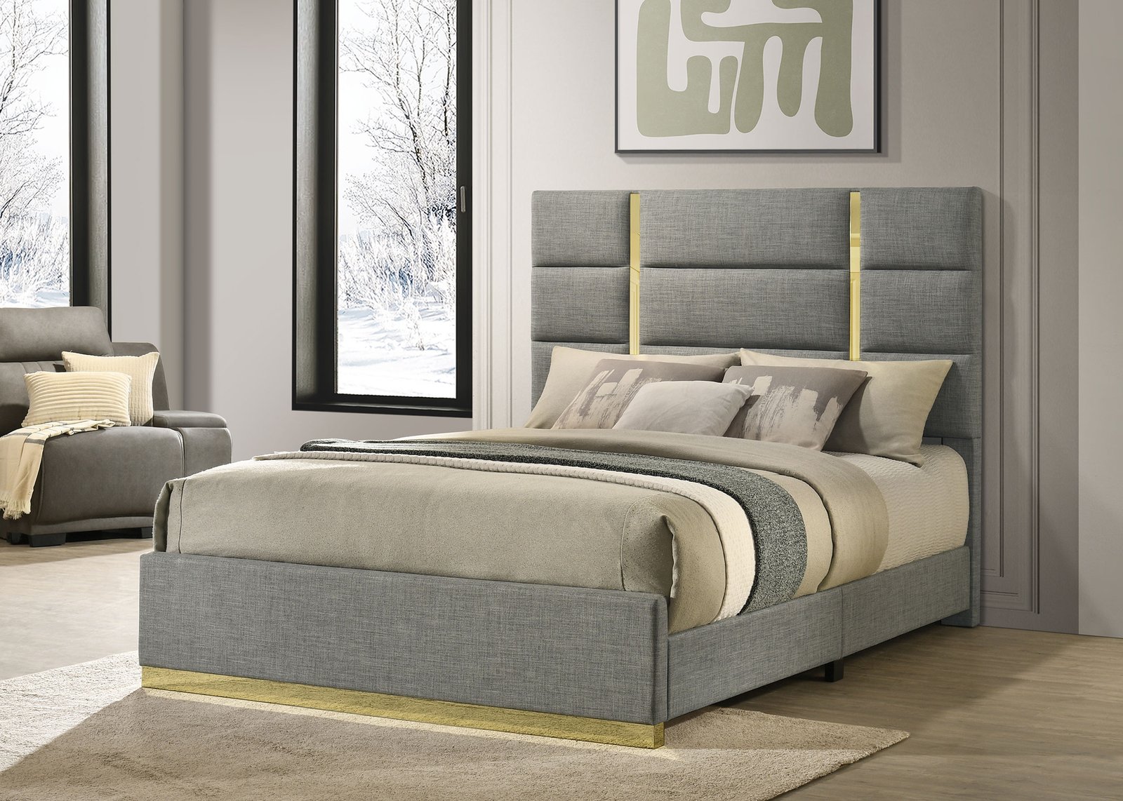 Ines 56-inch Fabric Upholstered Eastern King Panel Bed Grey