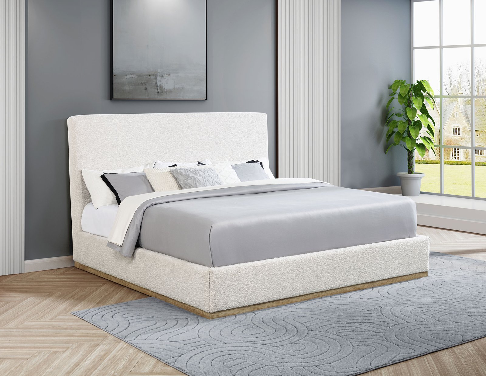 Knox Upholstered EASTERN KING Panel Bed Cream