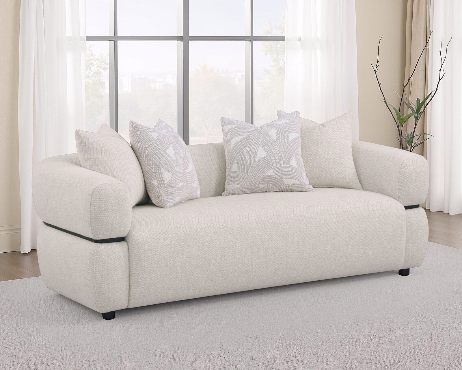 Jeanette 84-inch Fabric Upholstered Round Arm Sofa Beige