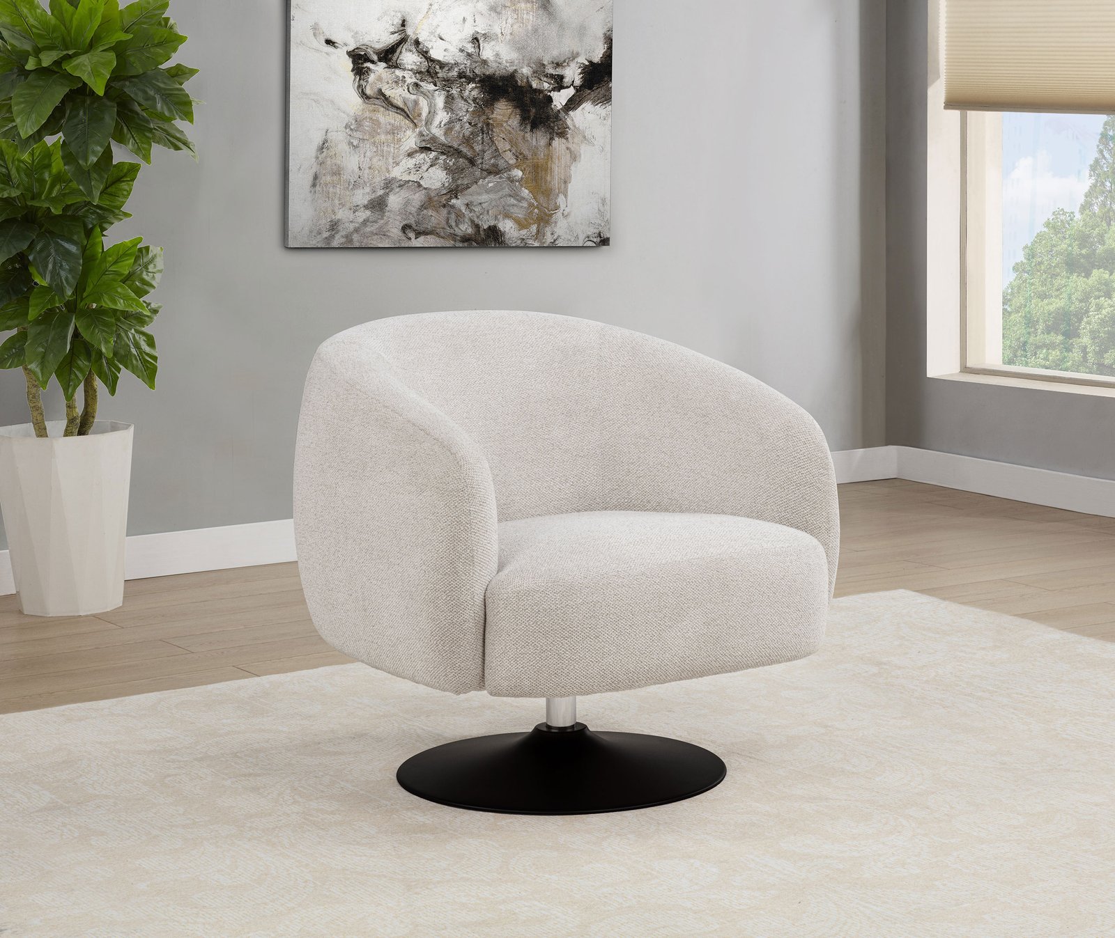 Dave Upholstered Barrel Back Swivel Club Chair Beige